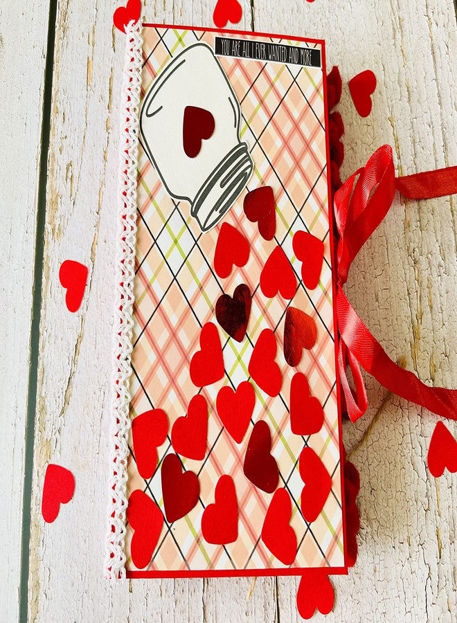 Crafted Forever 'Falling hearts in a jar' scrapbook photo album for anniversary, birthday, romantic memories - A5 size, holds 36 photos, satin closure… (Without Photos) - Image 1